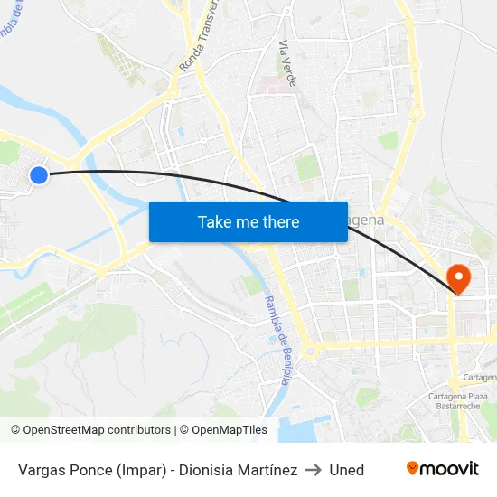 Vargas Ponce (Impar) - Dionisia Martínez to Uned map