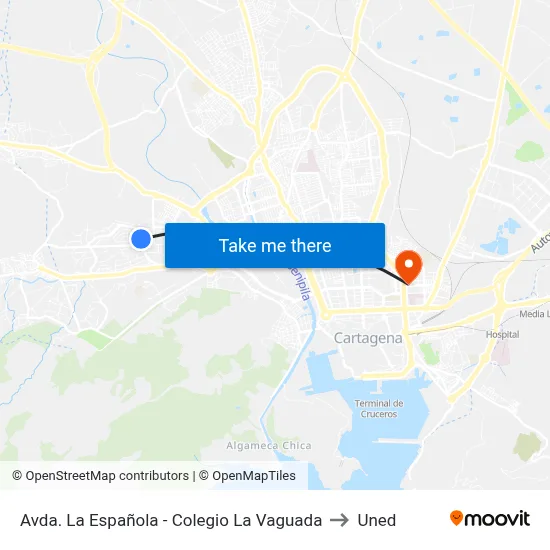 Avda. La Española - Colegio La Vaguada to Uned map