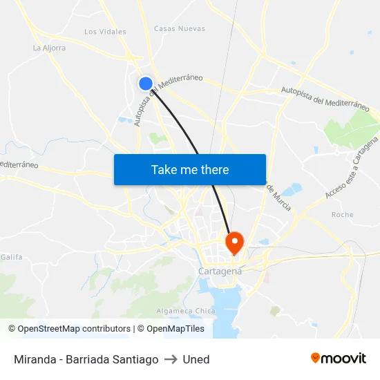 Miranda - Barriada Santiago to Uned map