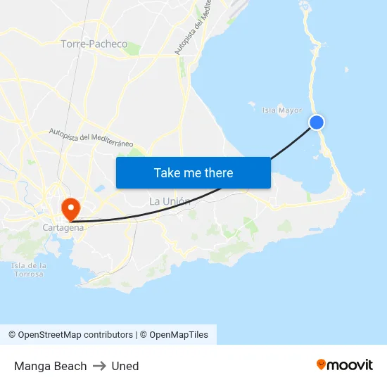Manga Beach to Uned map