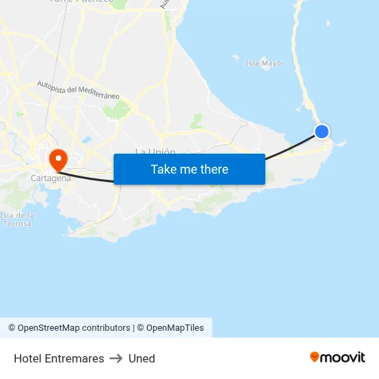 Hotel Entremares to Uned map