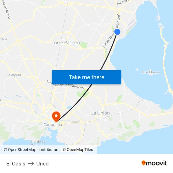 El Oasis to Uned map
