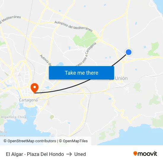 El Algar - Plaza Del Hondo to Uned map