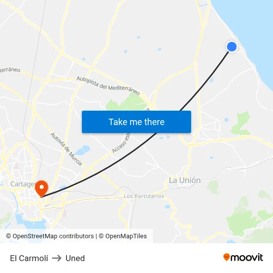 El Carmolí to Uned map