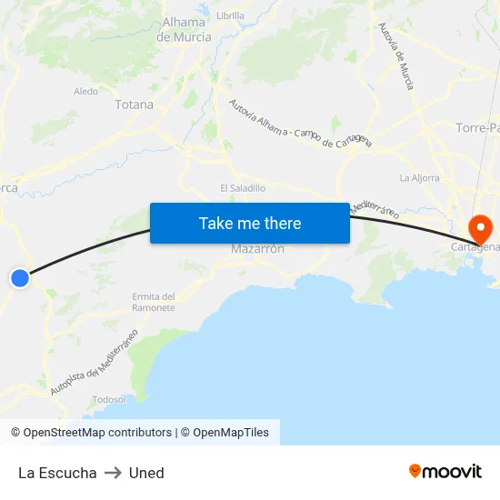 La Escucha to Uned map