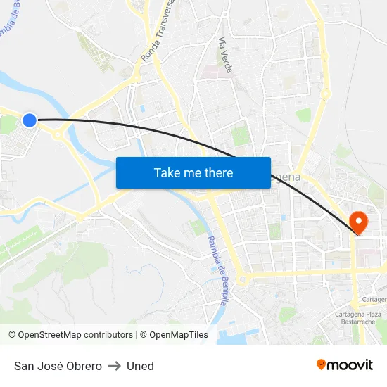 San José Obrero to Uned map