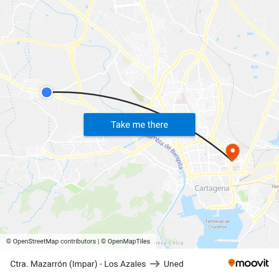 Ctra. Mazarrón (Impar) - Los Azales to Uned map