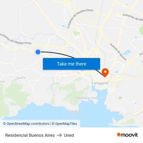 Residencial Buenos Aires to Uned map