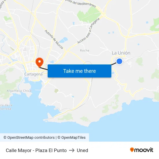 Calle Mayor - Plaza El Punto to Uned map