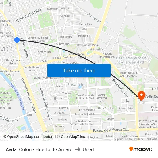 Avda. Colón - Huerto de Amaro to Uned map