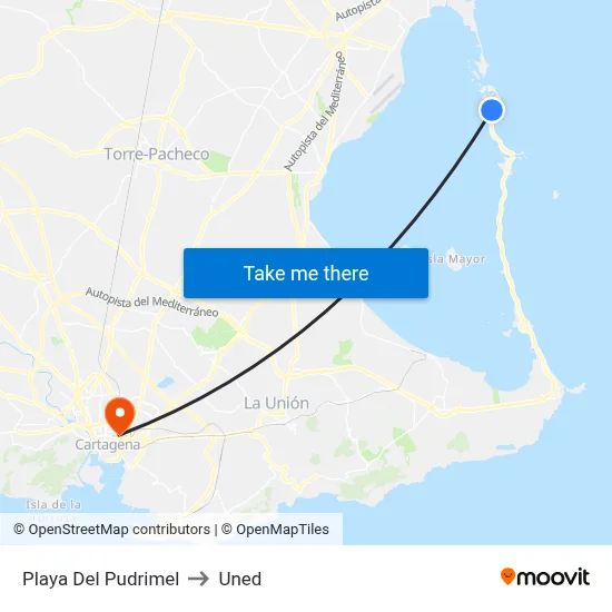 Playa Del Pudrimel to Uned map
