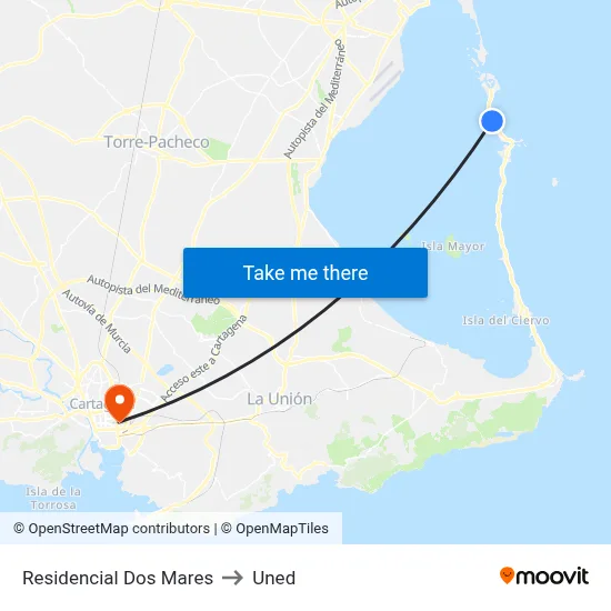Residencial Dos Mares to Uned map