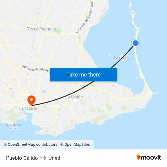 Pueblo Cálido to Uned map