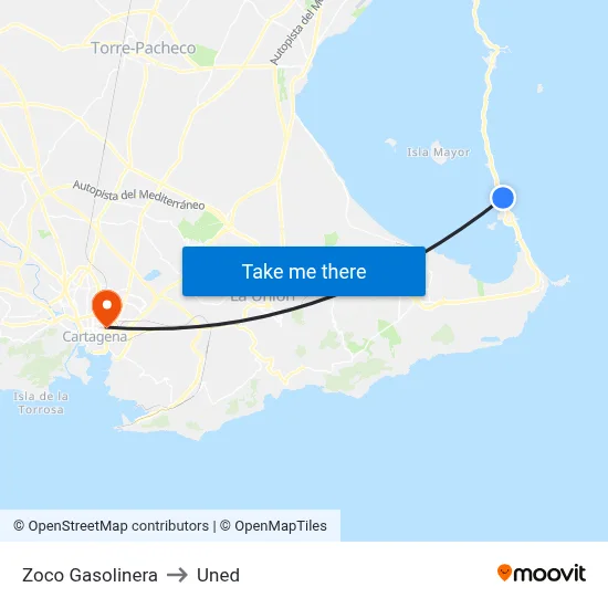 Zoco Gasolinera to Uned map