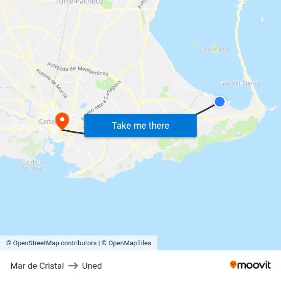 Mar de Cristal to Uned map