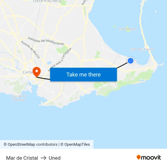 Mar de Cristal to Uned map