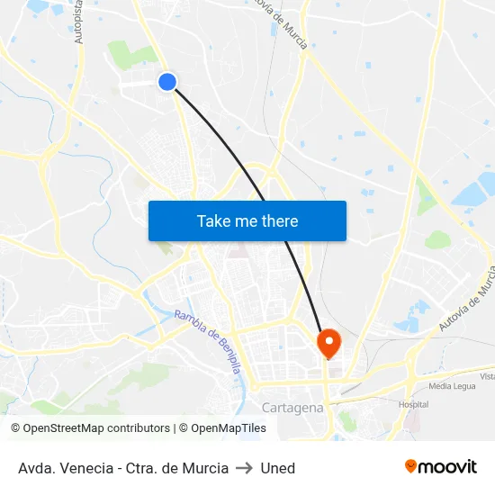 Avda. Venecia - Ctra. de Murcia to Uned map