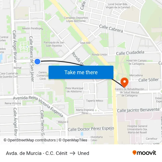 Avda. de Murcia - C.C. Cénit to Uned map