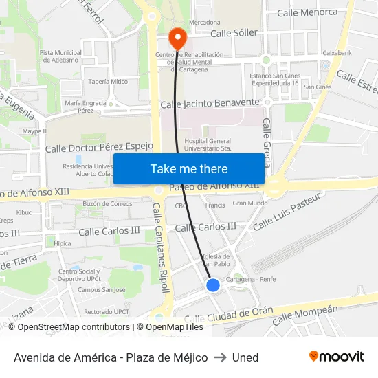 Avenida de América - Plaza de Méjico to Uned map