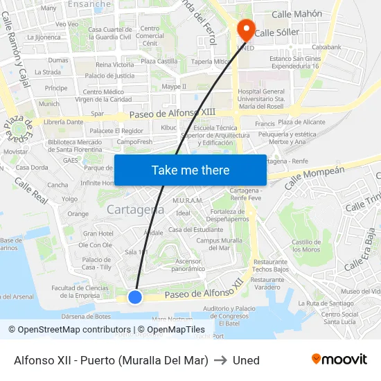 Alfonso XII - Puerto (Muralla Del Mar) to Uned map