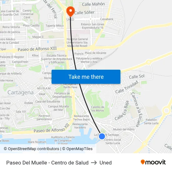 Paseo Del Muelle - Centro de Salud to Uned map