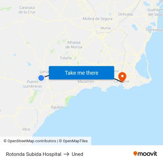 Rotonda Subida Hospital to Uned map