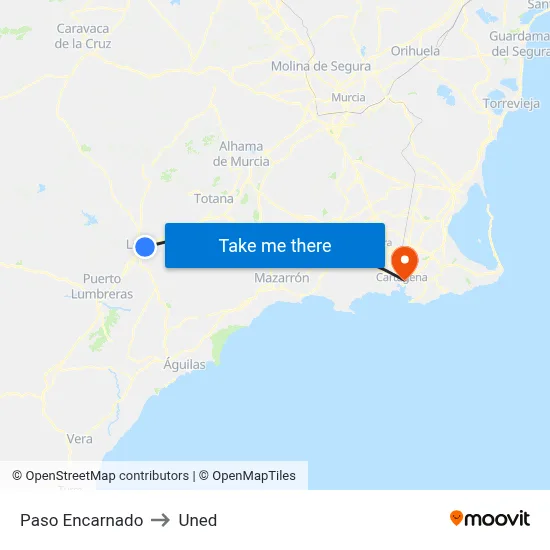 Paso Encarnado to Uned map