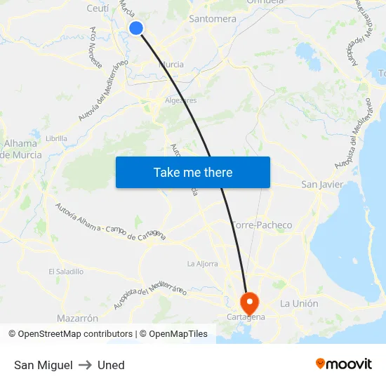 San Miguel to Uned map
