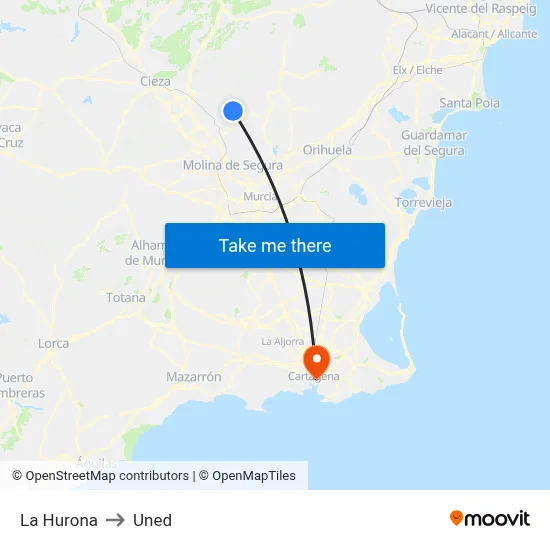 La Hurona to Uned map