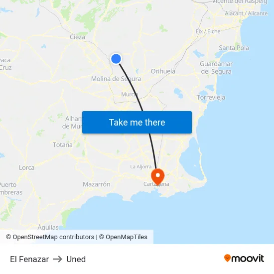 El Fenazar to Uned map