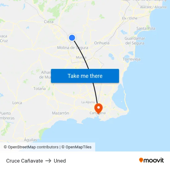 Cruce Cañavate to Uned map