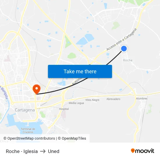 Roche - Iglesia to Uned map