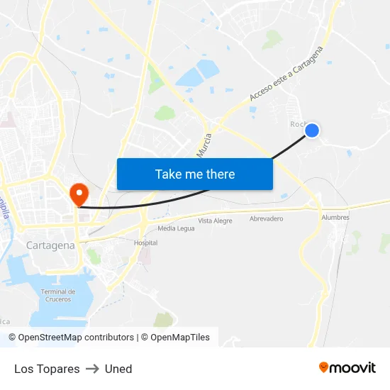 Los Topares to Uned map