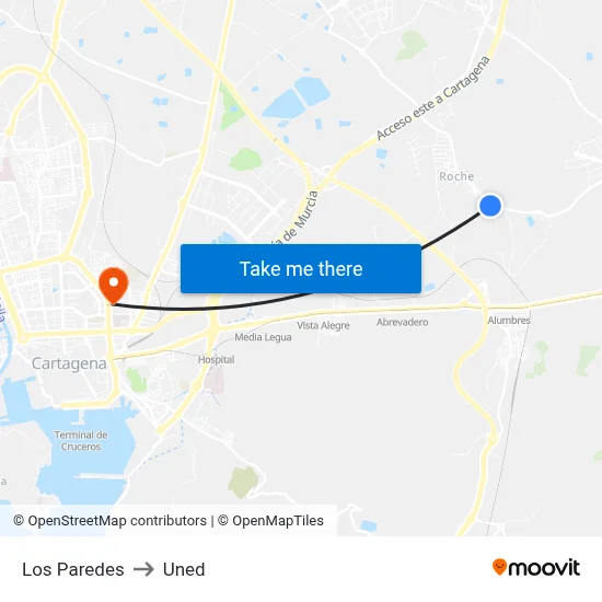 Los Paredes to Uned map