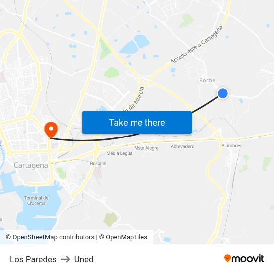 Los Paredes to Uned map