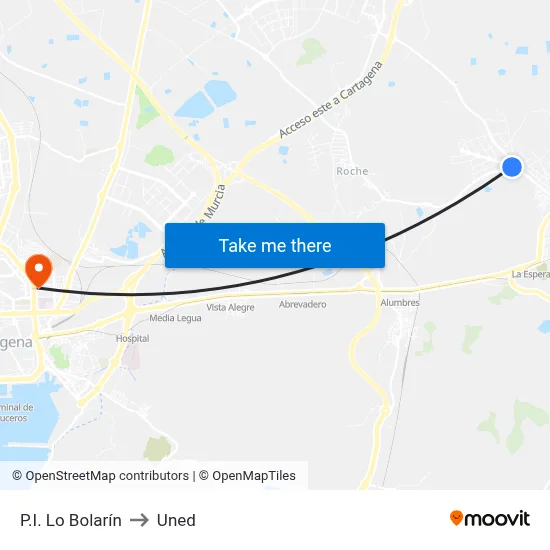 P.I. Lo Bolarín to Uned map