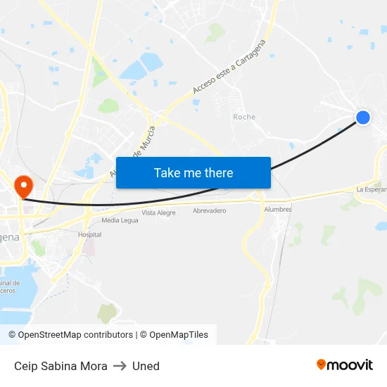 Ceip Sabina Mora to Uned map
