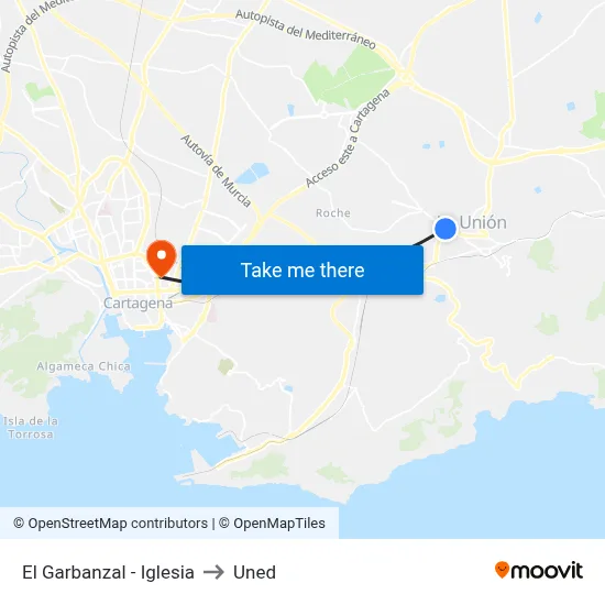 El Garbanzal - Iglesia to Uned map