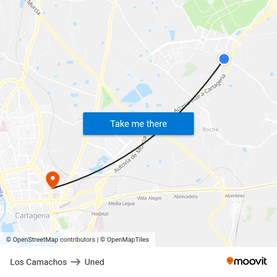 Los Camachos to Uned map