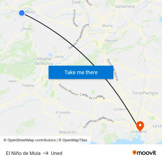 El Niño de Mula to Uned map