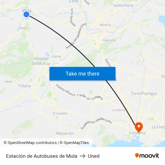 Estación de Autobuses de Mula to Uned map