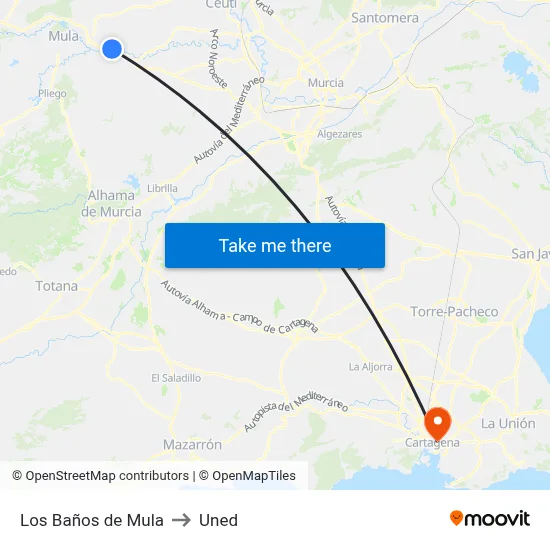 Los Baños de Mula to Uned map