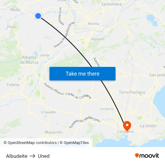 Albudeite to Uned map