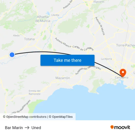 Bar Marín to Uned map