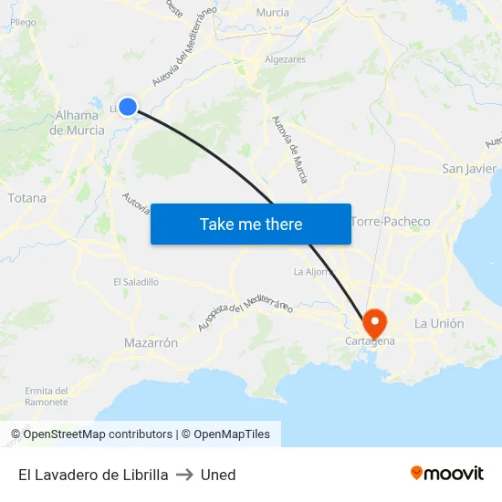 El Lavadero de Librilla to Uned map