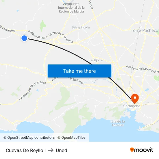 Cuevas De Reyllo I to Uned map