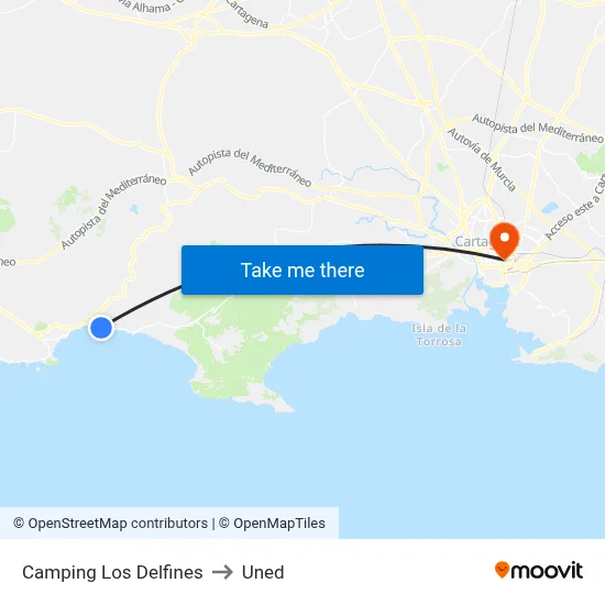 Camping Los Delfines to Uned map