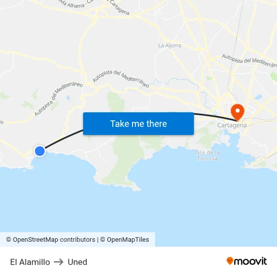 El Alamillo to Uned map