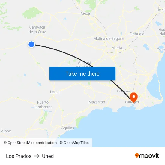 Los Prados to Uned map