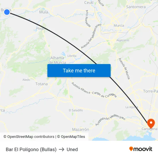 Bar El Polígono (Bullas) to Uned map
